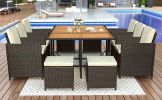 TOPMAX 11-Piece Patio All-Weather Dining Set; Brown Rattan+Beige Cushion