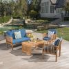 Acacia Wood Furniture Set with Cushions; 4 Pieces