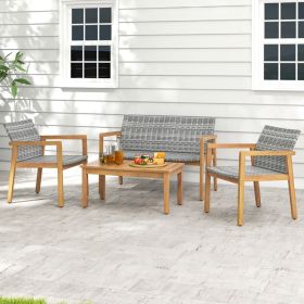 Patio Furniture Set with Loveseat Single Chairs and Coffee Table; 4 Pieces
