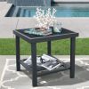 Rustic Aluminum Outdoor Side Table with Storage Space and a Tempered Glass Top; 17.7'' x 17.7'' x 17.7"