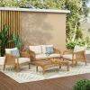 Acacia Wood Patio Furniture with Coffee Table; 4 Pieces