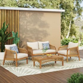 Acacia Wood Patio Furniture with Coffee Table; 4 Pieces