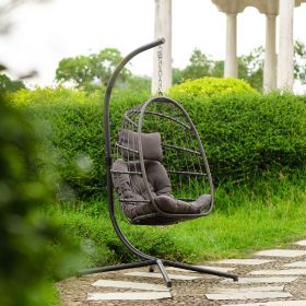 Patio Wicker Egg Chair; UV Resistant Dark Grey Cushion; Aluminum frame