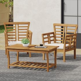 Outdoor Modern Acacia Wood Patio Chairs with Table; 3 Pieces