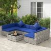 Outsunny 7-Piece Outdoor Rattan Sofa Set with Glass Top Coffee Table; Pillows Included; Mixed Gray and Blue