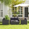 Outsunny 4 Piece Rattan Patio Set with Cushions and Glass Top Coffee Table; Gray
