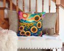 Colorful Sunflowers Throw Pillow Machine Washable, Indoor Outdoor Decorative Pillow for Couch, Bed or Patio, 14Hx14W