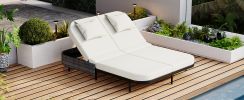 TREXM Patio Rattan Daybed with 5-Position Adjustable Backrest; Removable Cushions & Pillows