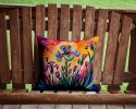 Colorful Iris Throw Pillow Machine Washable, Indoor Outdoor Decorative Pillow for Couch, Bed or Patio, 14Hx14W