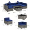 Outsunny 7-Piece Outdoor Rattan Sofa Set with Glass Top Coffee Table; Pillows Included; Mixed Gray and Blue