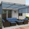 Outsunny PE Rattan 5-Piece Patio Furniture Set with Cushions; Includes Footstools; Deep Coffee