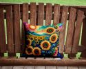 Colorful Sunflowers Throw Pillow Machine Washable, Indoor Outdoor Decorative Pillow for Couch, Bed or Patio, 14Hx14W