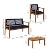 Outsunny 4 Piece Blue Acacia Wood Outdoor Furniture Set with Cushions and Coffee Table