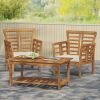 Outdoor Modern Acacia Wood Patio Chairs with Table; 3 Pieces