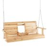 Fir Wood Porch Swing With Adjustable Chains and Foldable Cup Holders; 5 ft