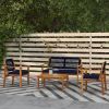 Outsunny 4 Piece Blue Acacia Wood Outdoor Furniture Set with Cushions and Coffee Table