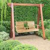 Fir Wood Porch Swing With Adjustable Chains and Foldable Cup Holders; 5 ft
