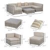 Outsunny All Weather PE Rattan Furniture Set with Cushions & Faux Wood Top Table; Beige; 7 Pieces
