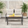 Patio PE Wicker Furniture Set with Acacia Wood Coffee Table; 2 Pieces