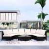 PE Rattan Half-Moon Sectional Furniture Set; 5 Pieces