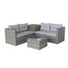 Patio Wicker Furniture Set with Glass Top Coffee Table and Storage Box Table; Grey; 4 Piece