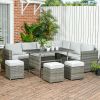 Outsunny Patio Wicker Furniture Set with Wood Grain Plastic Top Table; Mixed Gray; 7 PCs