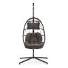 Patio Wicker Egg Chair; UV Resistant Dark Grey Cushion; Aluminum frame