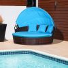Outsunny Rattan Canopied Sun Lounger Set; Mocha Brown; 4 Pieces