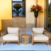 Direct Wicker 3-Piece Acacia Wood Patio Set with Beige Cushions and Coffee Table; Teak Finish