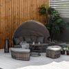 Outsunny 4 Piece Wicker Sectional Lounge Set with Cushions and Canopy; Includes Coffee Table; Grey