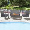 Rattan Patio Furniture Set with Acacia Wood Tabletop; 4 Pieces