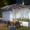 Outsunny 15 ft Aluminum Patio Crank Umbrella with UV Double-Sided Material and Solar Lights; Tan