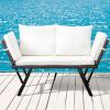 Woven Rattan Patio Sofa; Convertible Daybed with Cushions and Pillows