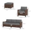 Outsunny Patio Furniture Set with PE Rattan Three-Seater Sofa, Armchairs and Footstools with Cushions; 5 Pieces