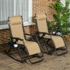 Outsunny Zero Gravity 2 Piece Rocking Chair Set; Foldable with Pillow; Beige