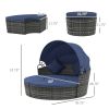 Outsunny Canopied Gray Rattan Daybed With Dark Blue Plush Cushions