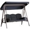 Outdoor Covered Swing Bench; Brown Frame/Black Cushions