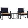 Outdoor PE Wicker Patio Furniture Set with Washable Cushions; 3 Pieces