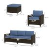Outsunny PE Rattan 5-Piece Patio Furniture Set with Cushions; Includes Footstools; Deep Coffee
