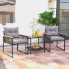 Patio Furniture Set with 2 Tier Coffee Table and Soft Seat Cushions; 3 Pieces