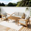 Outsunny Acacia Wood Patio Furniture Set with Thick Cushions; Teak Color Light Grey