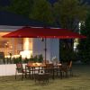 Outsunny 13ft Double-Sided Crank Umbrella with Solar Lights; Wine Red