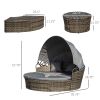 Outsunny 4PC Rattan Patio Set with Adjustable Canopy Daybed & Sectional Sofa