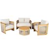 Direct Wicker 4-Piece Acacia Wood Patio Set with Beige Cushions and Coffee Table; Teak Finish