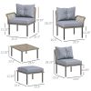 Outsunny 5-Piece Rattan Patio Set with Cushions, Footstool, and a Coffee Table; Light Gray