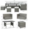 Outsunny Patio Wicker Furniture Set with Wood Grain Plastic Top Table; Mixed Gray; 7 PCs