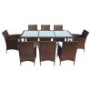 9 Piece Poly Rattan Dining Set with Cushions