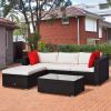 Outsunny Rattan Furniture Set with Cushions and Coffee Table; 5 Piece