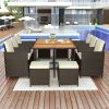 TOPMAX 11-Piece Patio All-Weather Dining Set; Brown Rattan+Beige Cushion