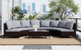 TOPMAX Brown PE Rattan Half-Moon Sofa Set; 5 Pieces; Gray